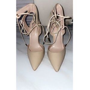 Nude Pointy Toe Ankle Lace Tie Up